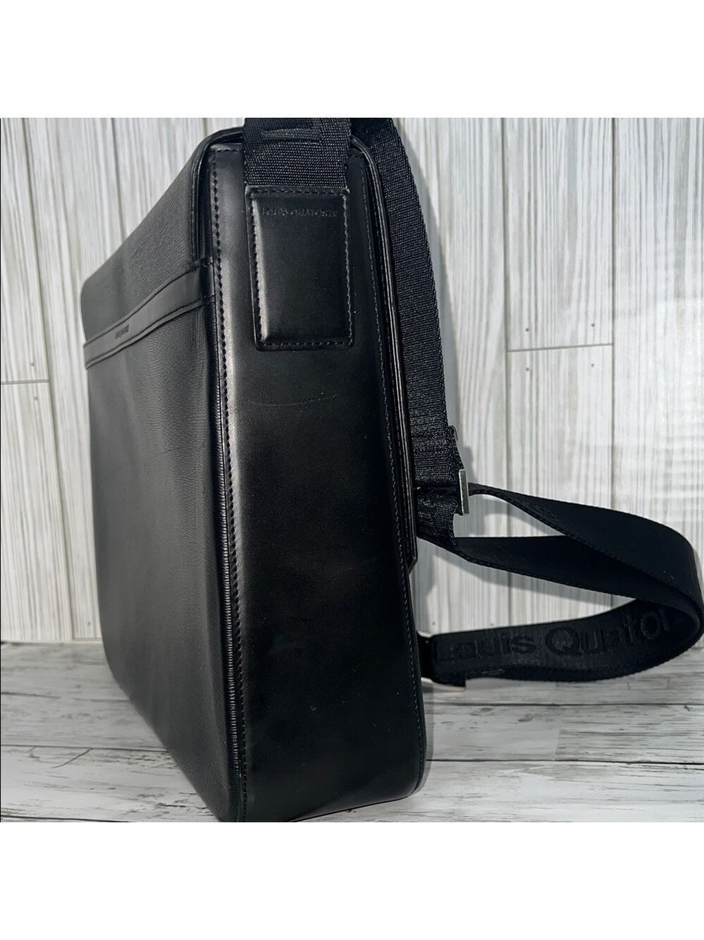 Louis Quatorze Black Leather Messenger Bag Crossbody Briefcase Satchel Laptop Wo - Picture 8 of 16